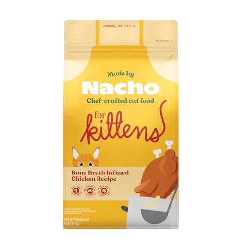 Made by Nacho Kitten Dry Kibble Infused with Bone Broth, Healthy High Protein Cat Food, Cage-Free Chicken and Chicken Liver, 4lb Bag