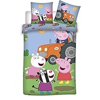 Peppa Pig - Children's Reversible Cotton Bed Linen Set at the Tractor Farm - Duvet Cover 140 x 200 cm Pillowcase 50 x 70 cm