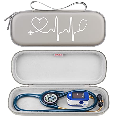 BOVKE Stethoscope Case, Lightweight Slim Stethoscope Holder for 3M Littmann Classic III, Lightweight II S.E, Littmann Cardiology IV, MDF Acoustica Deluxe Stethoscopes, Grey