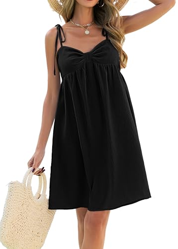 Bluetime Summer Dresses for Women 2026 Casual Adjustable Spaghetti Strap Sleeveless Mini Short Dress Sundress Black S - image 1
