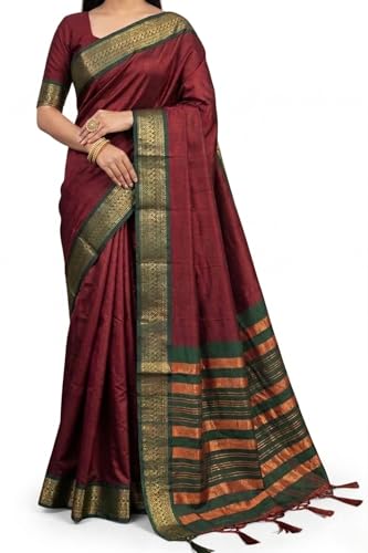 Image of SUPERLAXMI Womens Narayana Pattu Narayanpeth Cotton Silk Saree with unstitched blouse