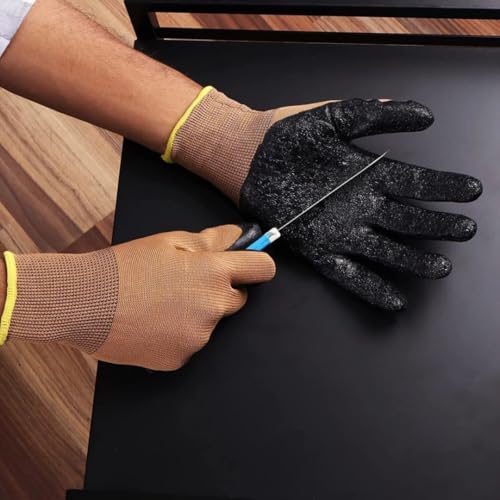 Image of Multipurpose Nylon Anti Cut PU Nitrile Coating Work Safety Gloves Brown Pair 24