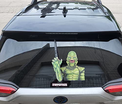 Image of Gill-Man Creature from The Black Lagoon Nostalgic Horror Waving WiperTags with Decal for Rear Vehicle Wipers. Universal fit. Made in USA.