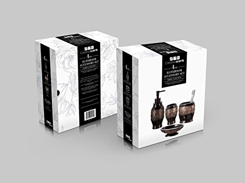 Image of Creative Scents Dublin Brown Bathroom Accessories Set Complete - 4 Pc. Bathroom Sets Accessories, Luxury Bathroom Accessory Set - Soap Dispenser, Soap Dish, Tumbler & Toothbrush Holder Set