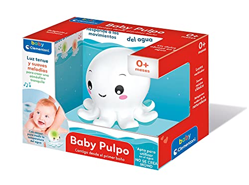 Clementoni - Pulpo Baby, Juego de baño con Luces y medidor de Temperatura; Juguete bebé 6 Meses, Juguete en español (55413)