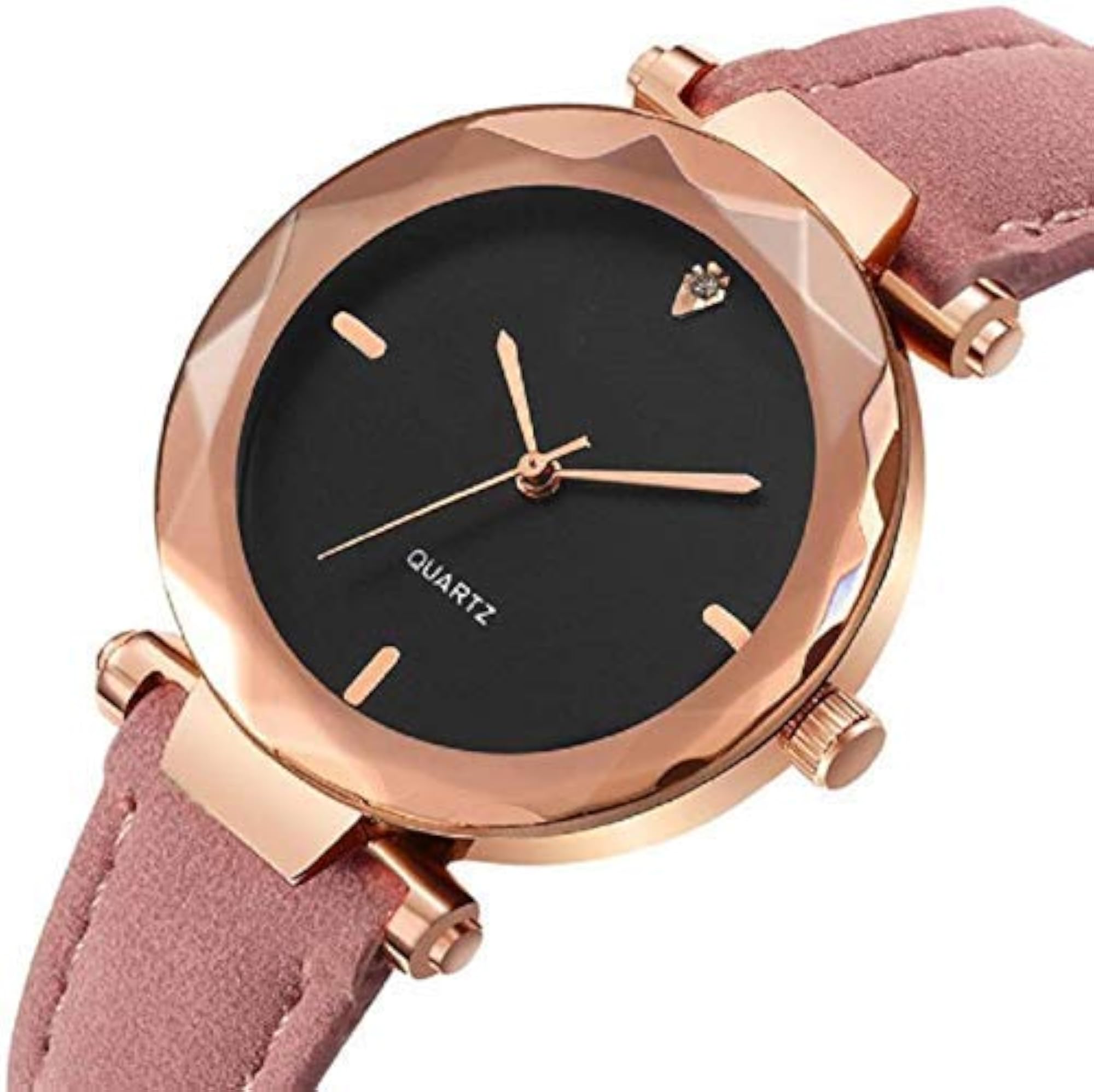 Women's Elegant Black Dial Analog Watch with Diamond-Style Glass