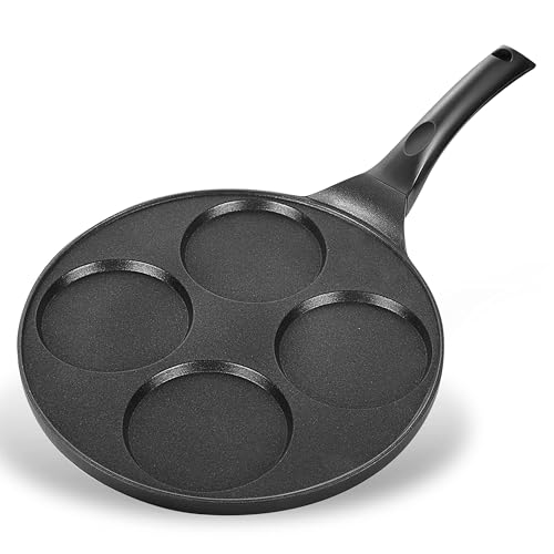 Pancake Pan with 4 Cups 10.5 Inch Nonstick Mini Pancake Maker Griddle PFOA-Free Coating for Easy Cooking and Cleaning Black
