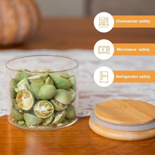 Image of 650ML Glass Food Storage Jars Containers, Set of 2 Storage Jar with Airtight Bamboo Lids Kitchen Canisters For Coffee, Flour, Sugar, Candy, Cookie, Spice (Round 650 ML, Set of 2)