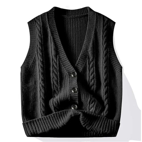 Men's Cable Knit Sweater Vest Classic Soft Warm Button Front Chunky V Neck Sleeveless Pullover3
