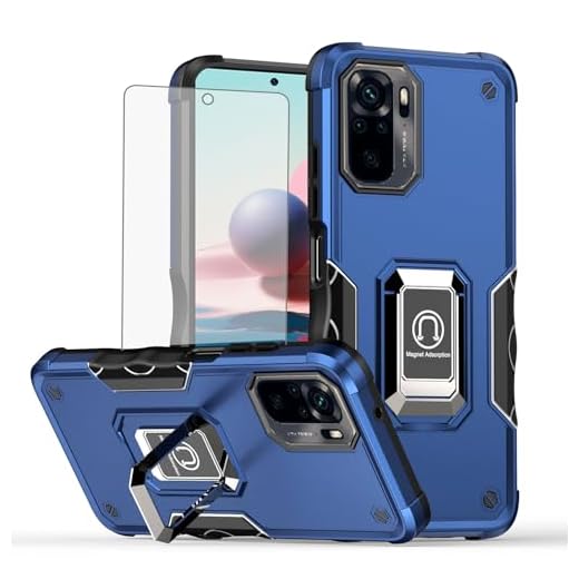 Asuwish Phone Case for Xiaomi Redmi Note 10/10S 4G with Tempered Glass Screen Protector Cover and Slim Ring Holder Stand Hard Hybrid Rugged Cell Accessories Redme Note10 S Note10S Women Men Blue