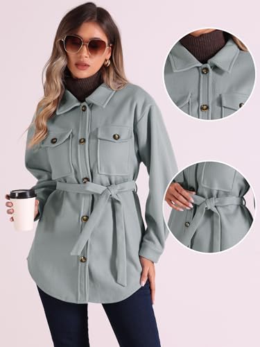Allegra K Casual Shacket Jackets for Women's Long Sleeve Belted Button Down Fall Jacket Coat with Pockets2