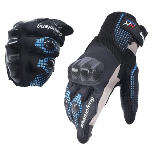shamofeng Motorcycle Gloves for Men and Women Touchscreen Protective for Riding Dirt Bike ATV (Blue, Medium)