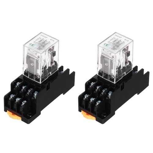 sourcing map 2Pcs DC 24V Electromagnetic Power Relay, 14-Pin 3A Power Coil Relay with LED Indicator and Socket Base DPDT 4NO 4NC - MY4NJ for Industrial, Home Appliances and DIN Rail System