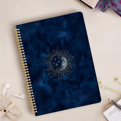 Image of Cute Spiral Notebook 8.5 x 11 Graph Paper Journal A4, Blue Moon | 70 page, Note Book with Pocket, Large, Big, Hard Cover, Aesthetic, Pretty Design, for Women, Girls, Kawaii