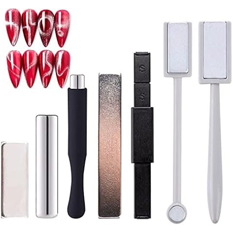 JERCLITY 7 Pieces Cat Eye Magnet for Nails Double-Head Nail Magnetic Stick Multi-Function Magnet Board Square Thickened Cat Eye Strong Magnet Plate Nail Magnet Tool Set for Cat Eye Gel Polish Nail Art Cover