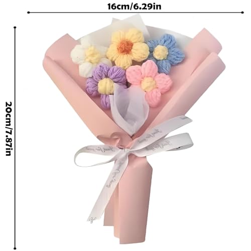 Image of OXYGLOBE Fabric Crochet Flowers,Pink Crochet Flower Bouquet, Elegant Crochet Bouquet Apply to Birthday,Wedding, Mother's Day, Home Decoration, Handmade Flower Arrangement for Her