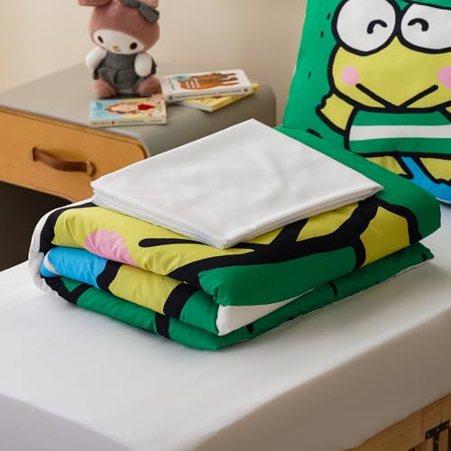 Image of Luxlovery Toddler Comforter Set Frog Printed Boys Kids Boho Bedding Set Bed Set for Dorm 4 Pieces (1 Comforter, 1 Flat Sheet, 1 Fitted Sheet, 1 Pillowcase)