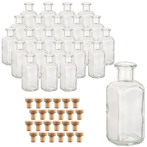 gouveo Conjunto de 24 frascos de vidro quadrados de 100 ml de farmacêutico com cortiça (HGK) - garrafa vazia de 0,1 l para encher - garrafa de cortiça para licor, óleo, vinagre (AFET100HGK)