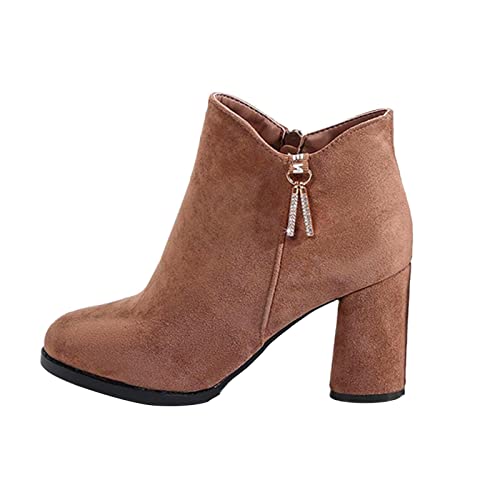 Botines de moda para mujer con tacón grueso de terciopelo elegante y caña corta