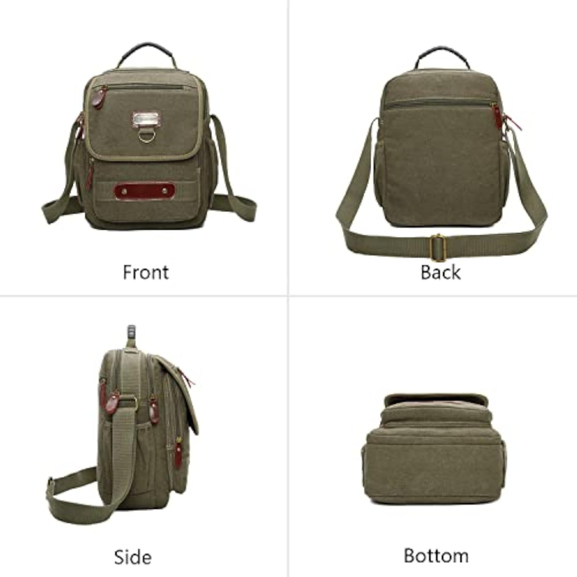 Small Canvas Messenger Bag with Water Bottle Pocket