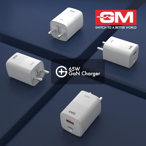 Image of GM G+ 65W Mobile Fast Charging Adapter | GaN Technology | 2 USB Port - Type C & A | Compatible with Iphone 16, 15, 14, Samsung, Type C Laptops, MacBook, Dell, HP, ASUS | BIS Certified PD Charger