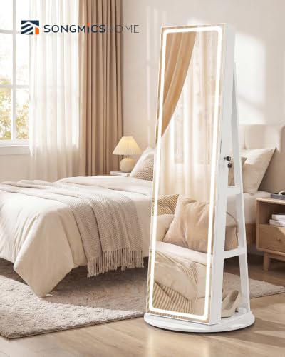 Image of SONGMICS HOME LED Standing Jewelry Armoire, Vanity Mirror with Storage
