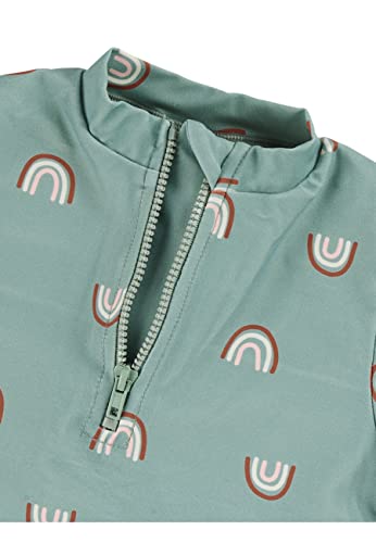 Sterntaler Badeshirt Regenbogen – UV-Schutz 50+ Kurzarm Schwimmshirt Mädchen – Badeoberteil mit Regenbogen Druck, Reißverschluss & Stehkragen – steingrün, Größe 92