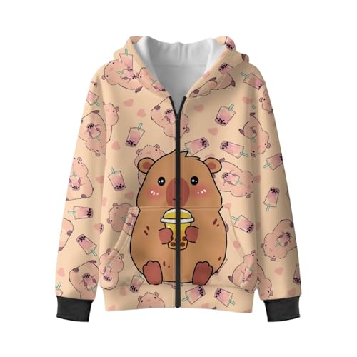 Cute Kids Hoodies Fleece Zip-up Hooded Sweatshirt Long Sleeve Jacket Relax Fit Sport Coat for 6-14 Years