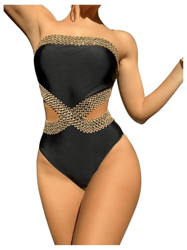 Milumia Women's Stitch Detail Strapless One Piece Swimsuit Cut Out Bandeau Bathing Suit2