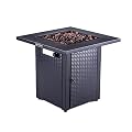 OCMC 28 Inch Outdoor Propane Gas Fire Pit Table 50,000 BTU with Lid and Lava Rock for Outside Garden Backyard Deck Patio, Black