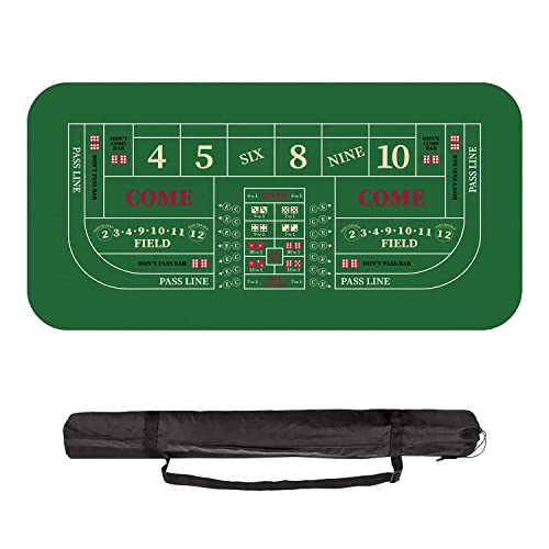 YUZPKRSI 70" x 35" Portable Professional Casino Craps Tabletop Layout Mat with Carrying Bag