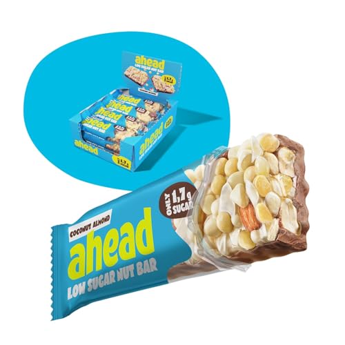 AHEAD Low Sugar Nut Bar | Nussriegel Müsliriegel ohne Zuckerzusatz mit Kokosnuss, Mandeln & Weißer Schokolade - 12x35g mit nur 1,7g Zucker pro glutenfreiem Riegel - Coconut Almond AHEAD Low Sugar Nut Bar | Nussriegel Müsliriegel ohne Zuckerzusatz mit Kokosnuss, Mandeln & Weißer Schokolade - 12x35g mit nur 1,7g Zucker pro glutenfreiem Riegel - Coconut Almond