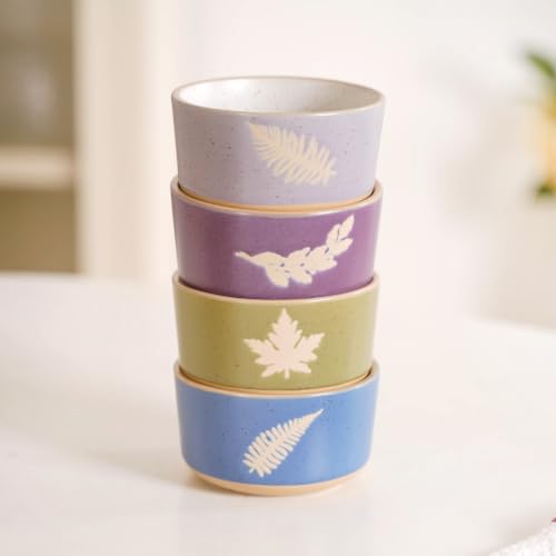 Image of Nestasia Ceramic Snack Bowl Set of 4 (180ml Each) - Dishwasher & Microwave Safe Bowls for Serving Soup, Rice, Dal, & Salad | Monsoon Leaf Printed Bowls with Matte Finish - Ideal for Gifting