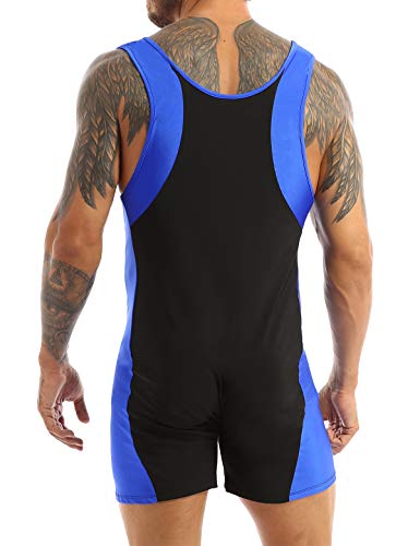 image for TSSOE Men Sports Wrestling Singlet Sleeveless Jumpsuit Patchwork Short