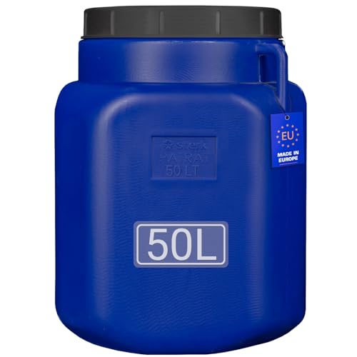 FIXKRAFT Weithalsfass Futtertonne Hund Gärfass Lebensmittelbehälter mit Deckel Kanister Lebensmittelecht Futter Tonne Pferd Mostfass (Blau, 50 Liter)
