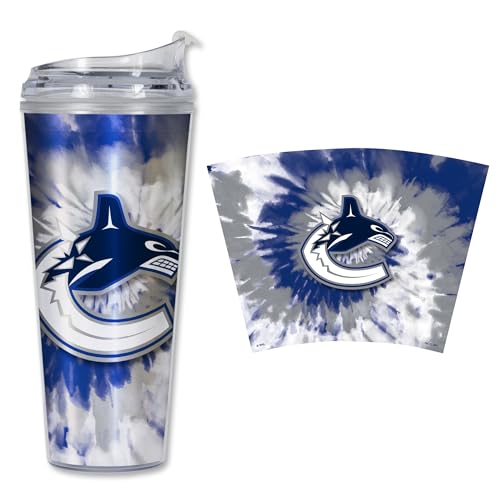 Image of Rico Industries NHL Hockey Team Color Tie Dye 24oz Metallic Acrylic Tumbler with Hinged Lid, Officially Licensed Double Wall Tumbler with Straw