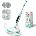 Angtra Scrubbing Steam Mop with Rotating Mop Pads, All-in-One Hard Floor Cleaner with LED Headlights, Steam & Spin Control, 6 Soft Scrub Pads, Swivel Steering, FS07 (Green)