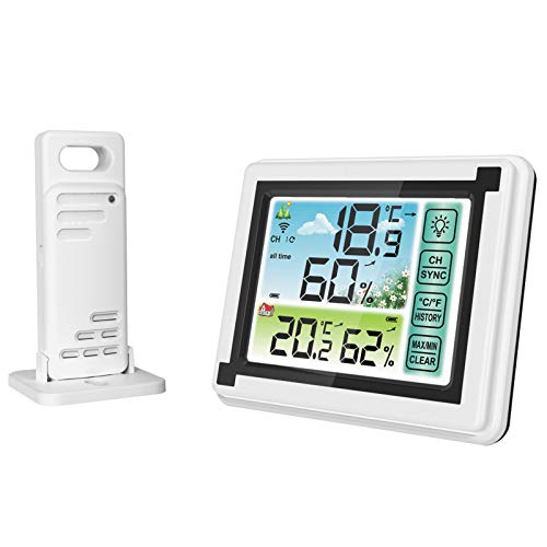 Kasachoy Station Météo, Intérieur Extérieur Digital Capteur Météo, Thermomètre Hygromètre Station Météo avec Écran LCD Robinet Émetteur sans Fil Moniteur Précis Cover
