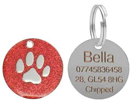 Collare In Pelle PU Per Cani Con Targhetta Rotonda Glitterata Personalizzata, Adatto A Cuccioli E Cani Piccoli, Medi E Grandi, Colore Blu, Taglia XS