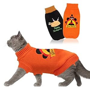 2 Packs Knitted Cat Sweater Thanksgiving Turtleneck Turkey Kitty Sweater Kitten Pet Cat Sweaters for Cats Only Warm Pullover Knitwear