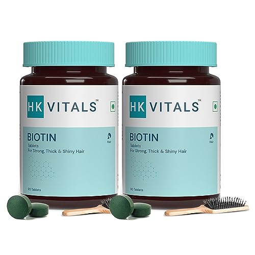HealthKart HK Vitals Biotin, Supplement for Hair Growth, Strong Hair and Glowing Skin, Fights Nail Brittleness, 180 Biotin Tablets