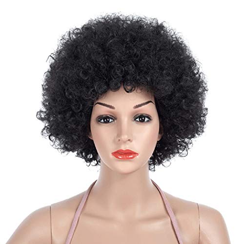Perruque courte bouclée noire en fibre synthétique afro pour femme avec bonnet noir