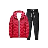 [YJSO] 中綿コート ロングパンツ 上下セット メンズ 中綿ジャケット 長ズボン 大きいサイズ L 冬服 ポケット付き 防風 防寒 軽量 暖かい アウター ジップアップ レッド 前開き アウトドア バイク 通勤 通学 おしゃれ 冬作業 防寒着