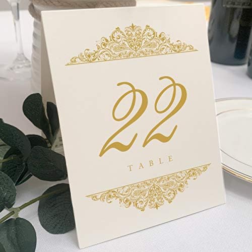Paisley Wedding Table Numbers (Select Color/Quantity), Champagne, Gold, 1-10, Double Sided, Tent or Use in a Stand, Great for Parties & Restaurants - Made in the USA