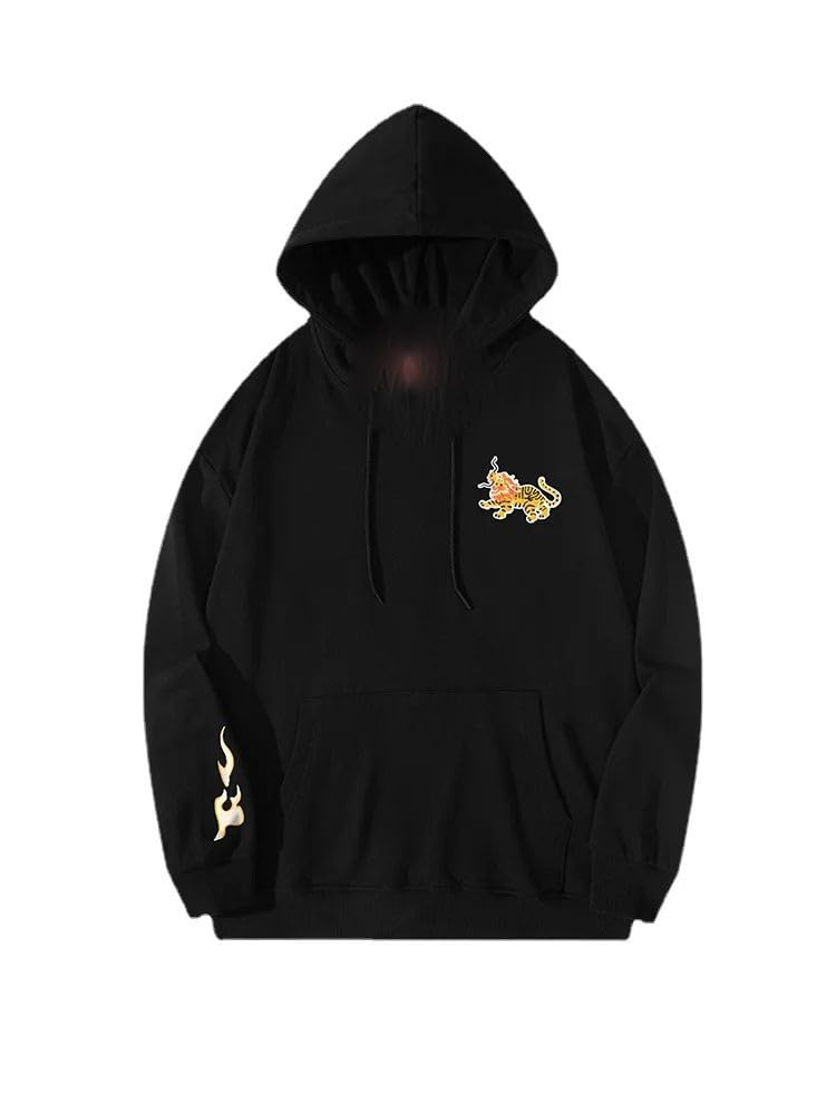 WOLONG Felpe con cappuccio vintage in cotone da uomo con drago tigre ricamate felpe con cappuccio hip hop cinese casual con cappuccio Street