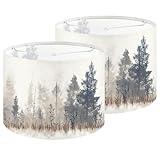 Fabric Lamp Shades Set of 2, 13Inch Flowers and Plants Lamp Shades,Natural Linen Hand Crafted, Lamps Shades for Table Lamps, Floor Lamps (2, Forest Trail)