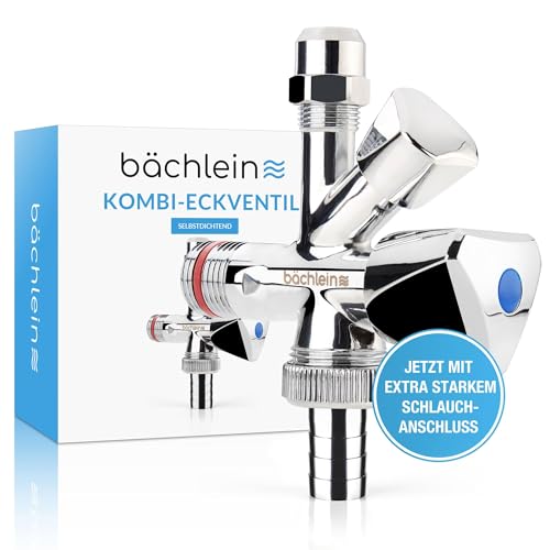 Bächlein Universal Messing, Kombi-Eckventil selbstdichtend, Kombinations-Eckventil für Kalt- und Warmwasserleitungen mit vielfältigen Anschlussmöglichkeiten, Eckventil