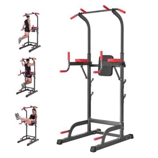 Power Tower Dip Station, Pull Up Bar Station & Multi-Function Gym Equipment For Home Strength Training Adujustable Height Up to 85.5",Load 350LBS