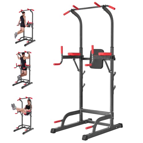 Power Tower Dip Station, Pull Up Bar Station & Multi-Function Gym Equipment For Home Strength Training Adujustable Height Up to 85.5',Load 350LBS