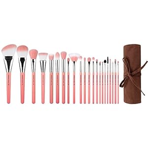 Bdellium Tools Professional Makeup Brush Pink Bambu Series – Deluxe 22pc. Brush Set with Roll-Up Pouch